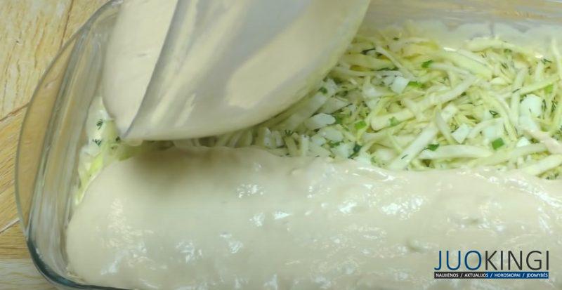 Заливной пирог на кефире с капустой. Простой, быстрый и вкусный рецепт