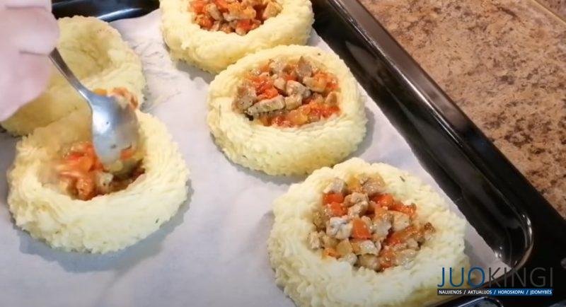 Эффектное горячее блюдо на праздничный стол. Картофельные гнезда с вкусной начинкой